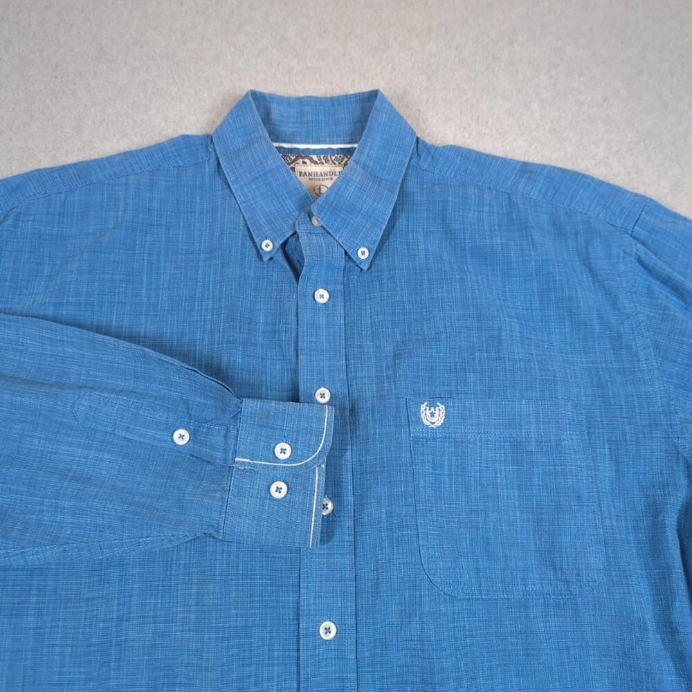 Panhandle Rough Stock Shirt Mens Large Blue Western Flip Cuff Casual Button Down